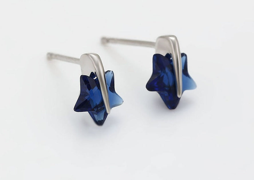 Ohrring Stecker Stern aus Edelstahl mit blauem Stein