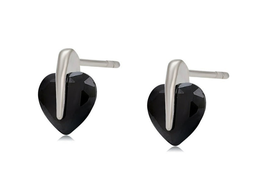 Ohrring Stecker Herz aus Edelstahl mit schwarzem Stein