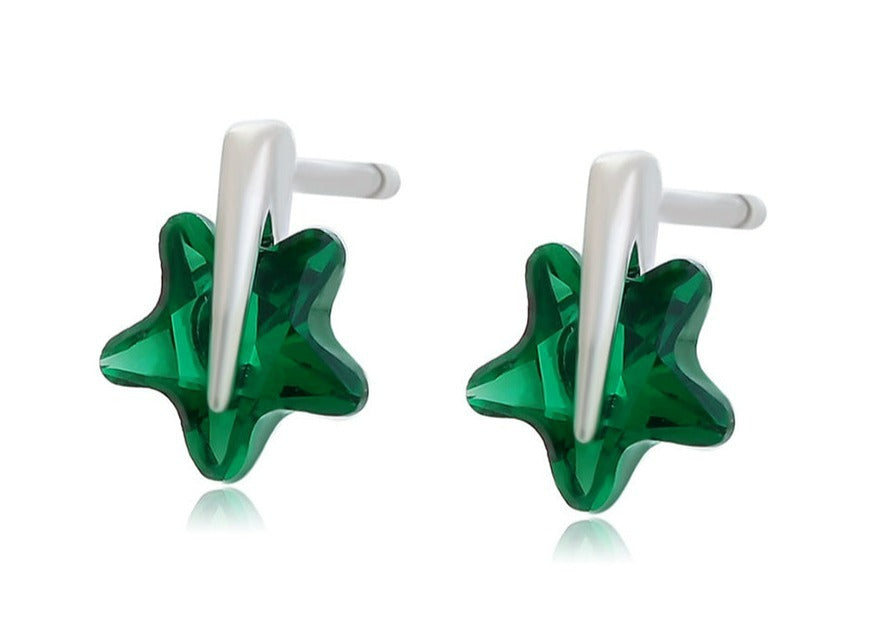 Ohrring Stecker Stern aus Edelstahl mit grünem Stein
