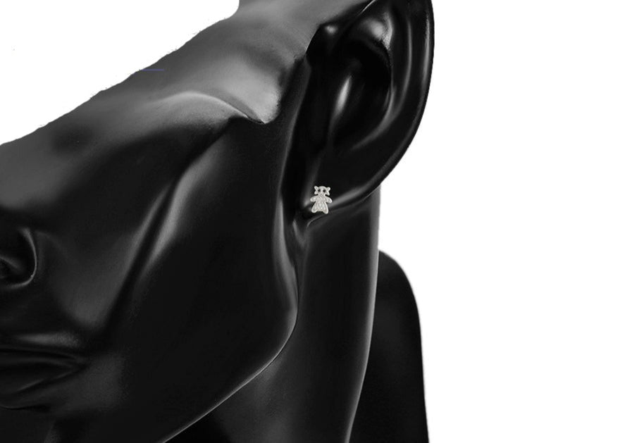 Ohrring Stecker Teddy aus Edelstahl mit weißen Steinen
