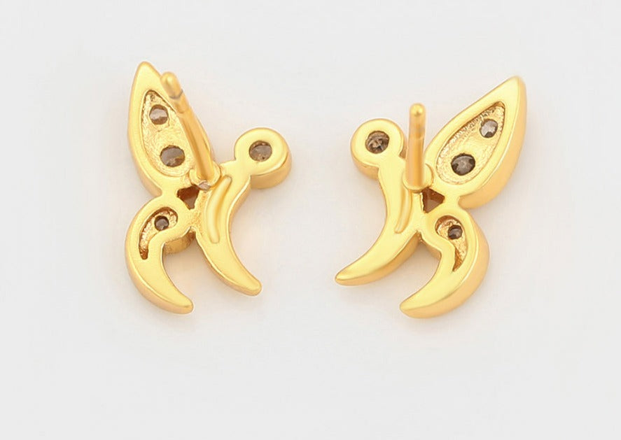 Ohrring Stecker Kolibri 585er vergoldet mit weißen Steinen