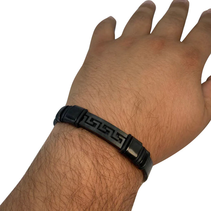 Echt-Leder-Armband Zick-Zack schwarz