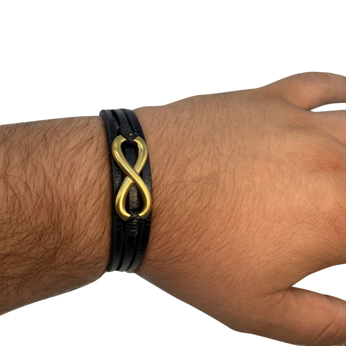 Echt-Leder-Armband Infinity vergoldet