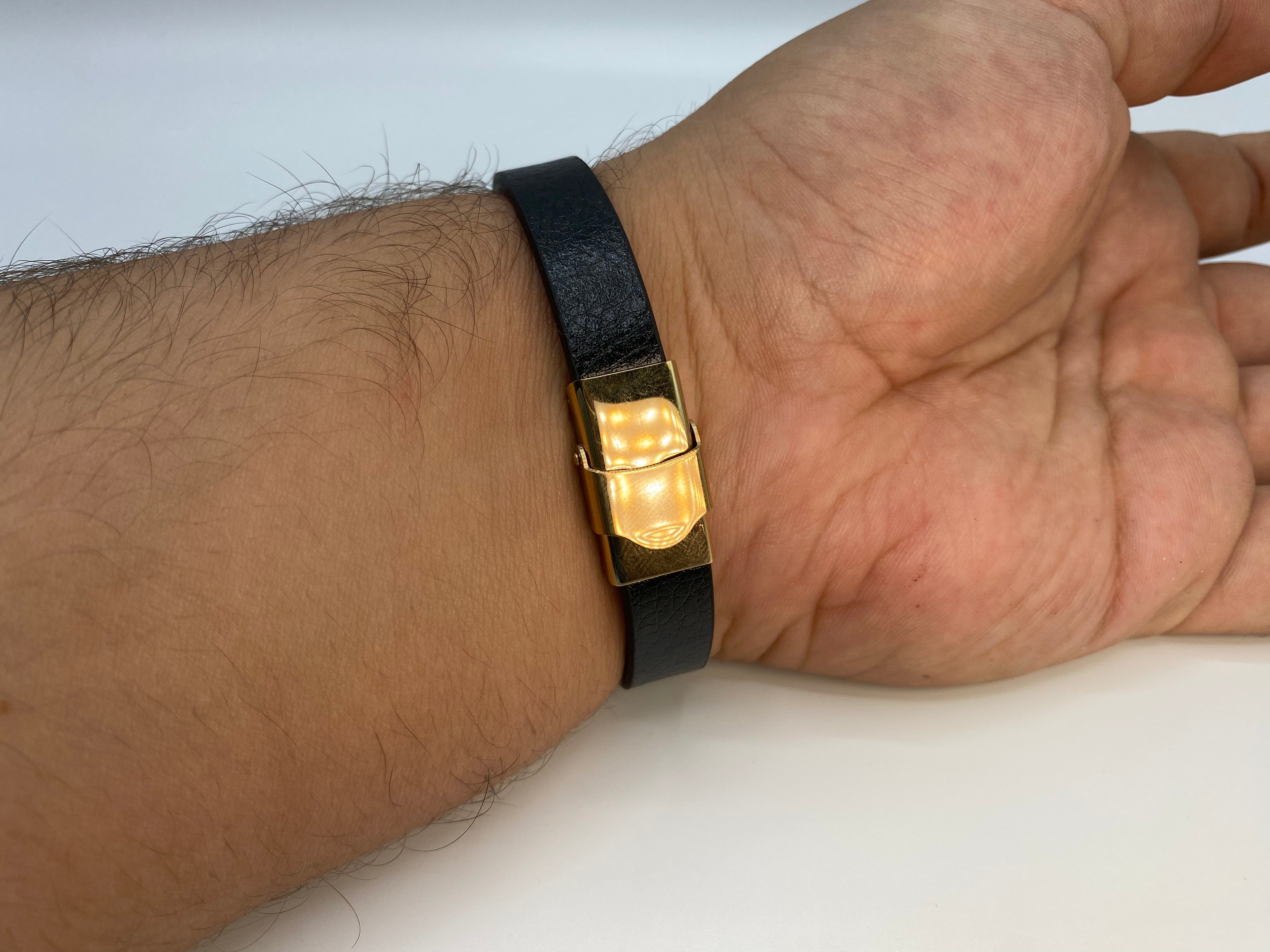 Echt-Leder-Armband gestreift vergoldet