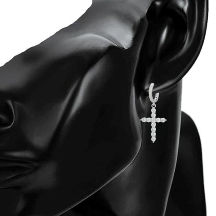 Ohrringe Creole Kreuz 925er versilbert hängend