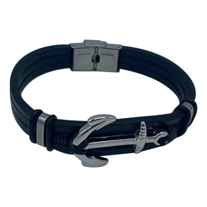 Echt-Leder-Armband Anker Silber